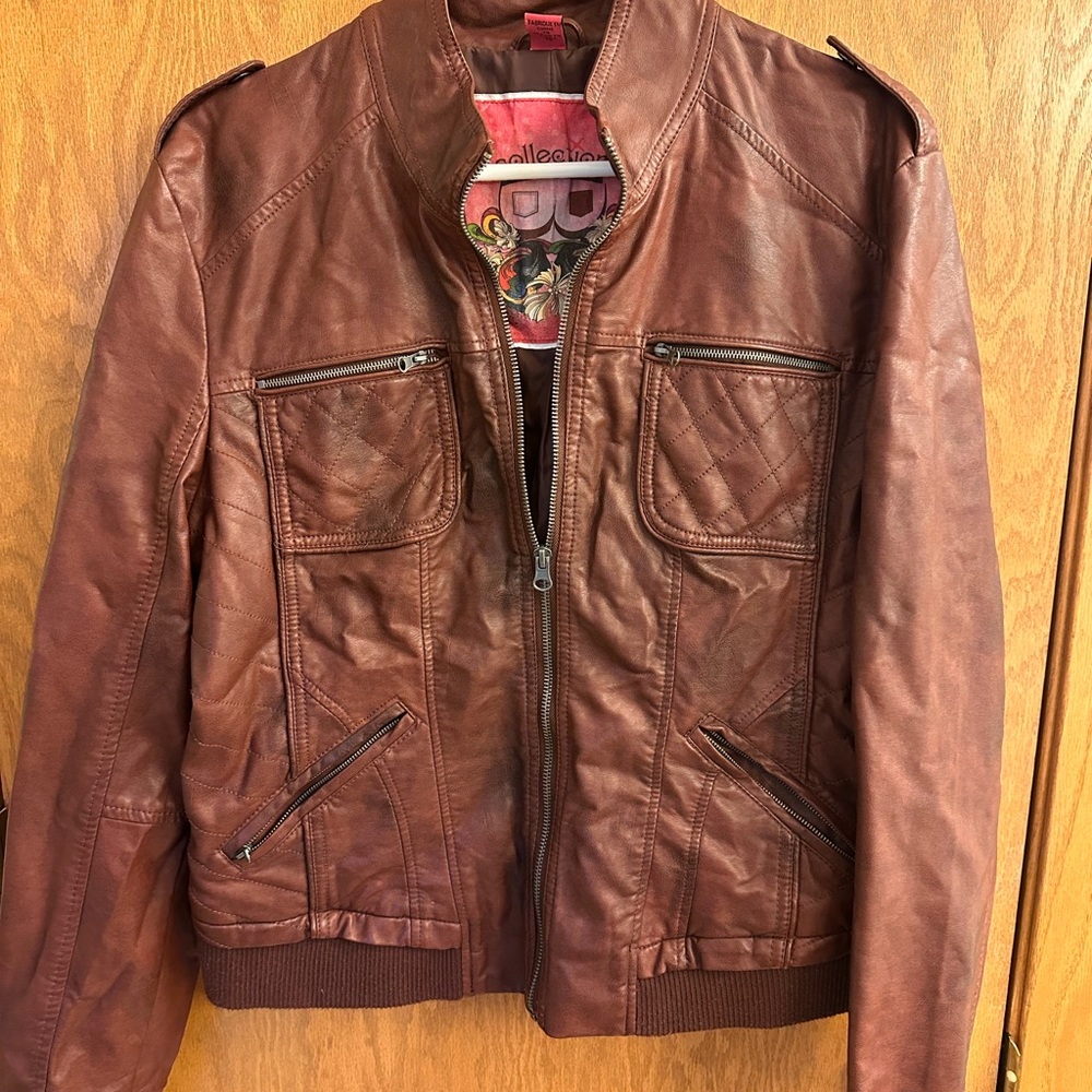 Brown Faux Leather Y2K Jacket
